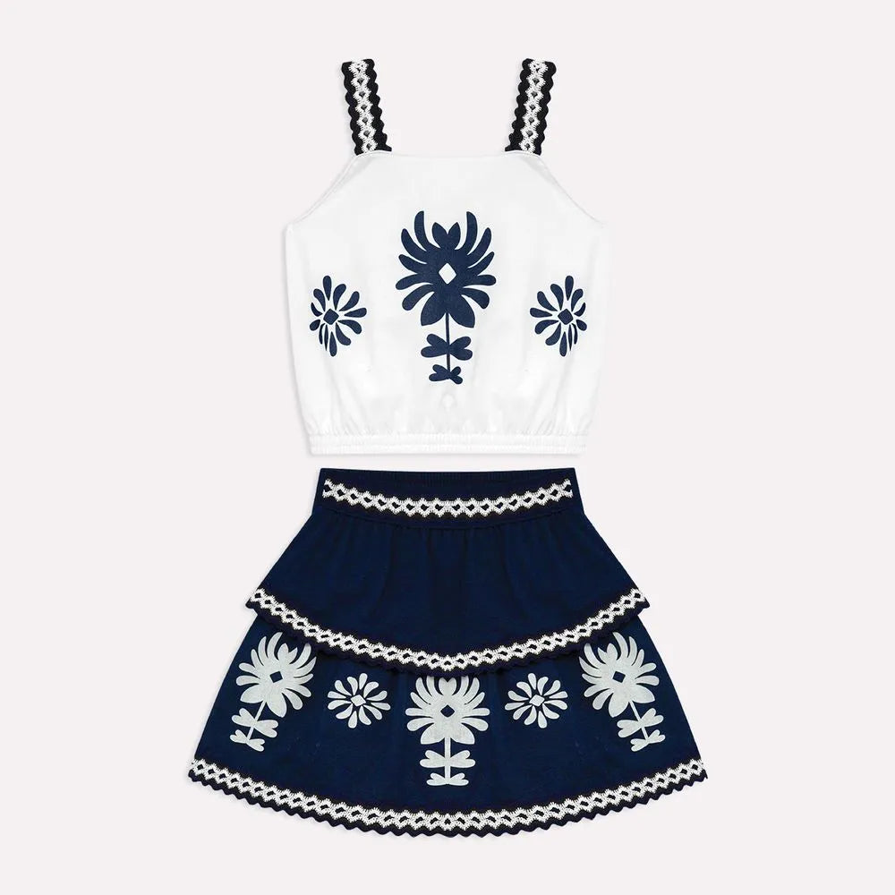 Conjunto Nanai Branco - Cropped  e Sai Longa