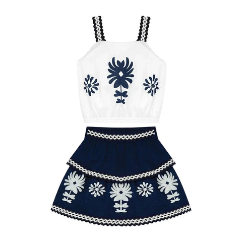 Conjunto Nanai Branco - Cropped  e Sai Longa