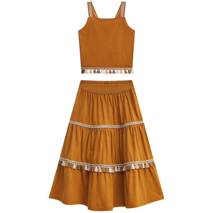 Conjunto Nanai Marron - Cropped  e Sai Longa