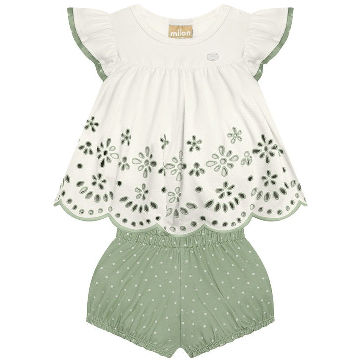 Conjunto Milon Bebê - Flores bordadas delicadas