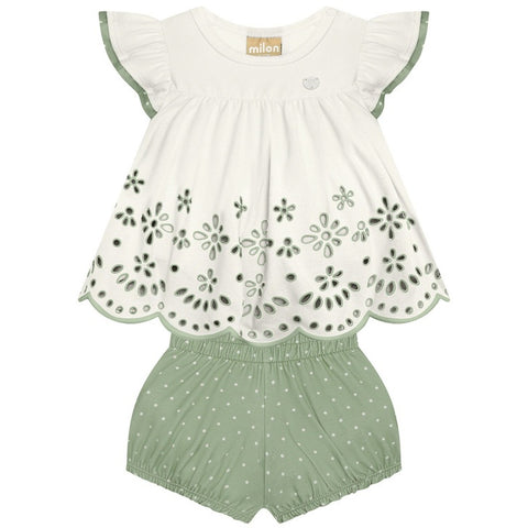 Conjunto Milon Bebê - Flores bordadas delicadas