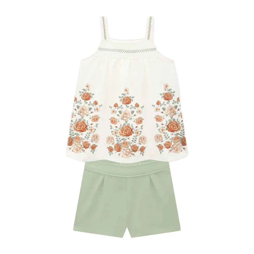 Conjunto Milon -  Flores verde chá