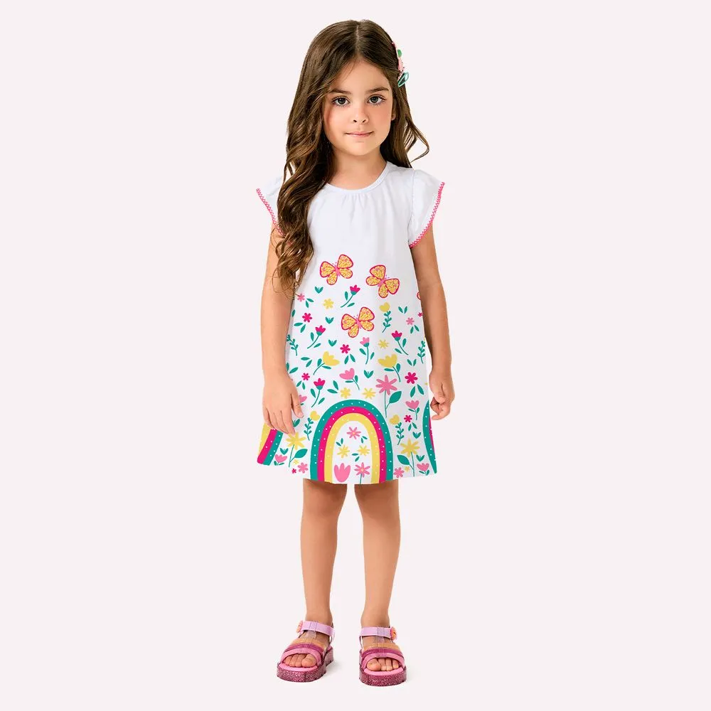 Vestido Kyly Menina - Arco Iris no Jardim das Borboletas