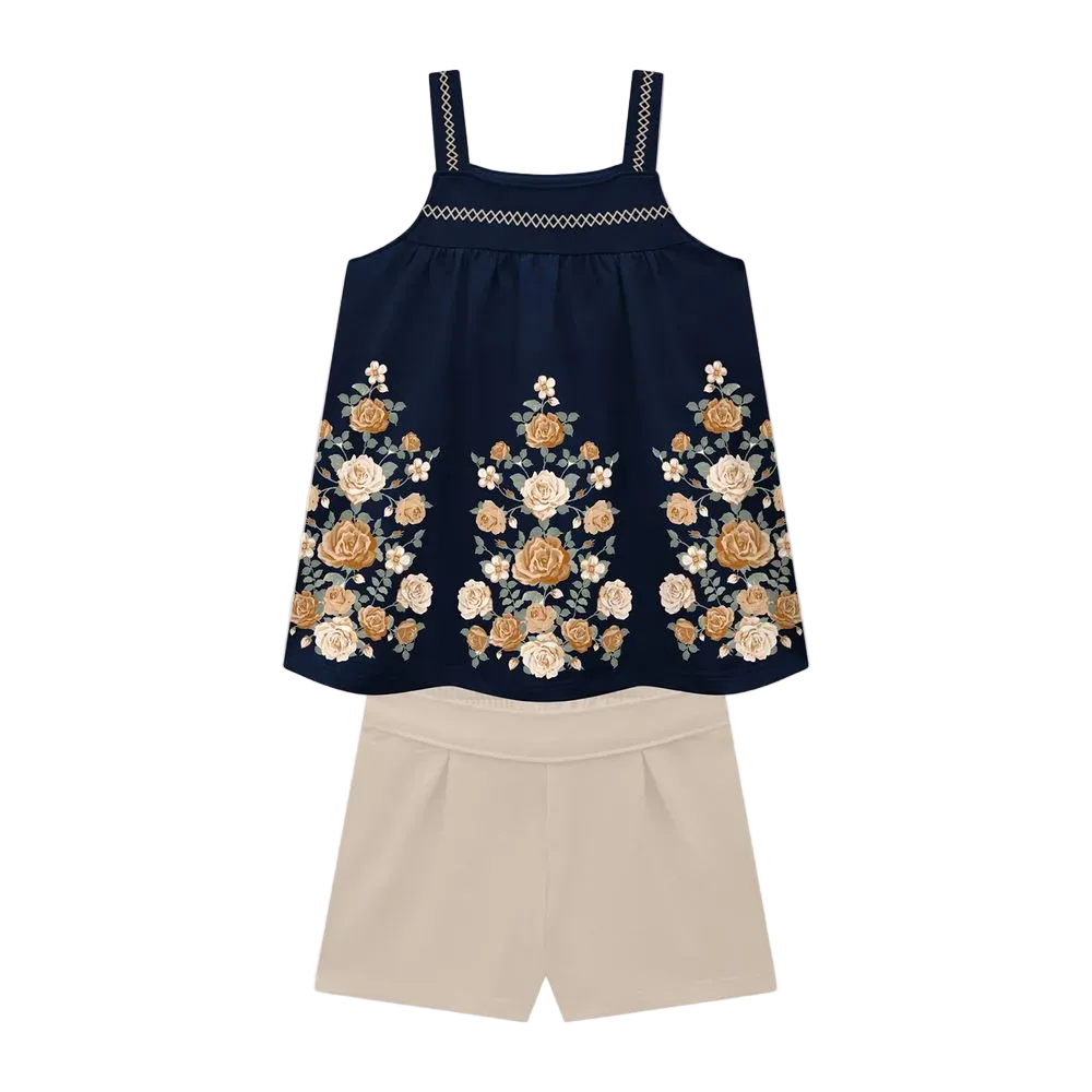 Conjunto Milon - floral Marinho