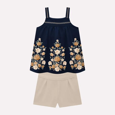 Conjunto Milon - floral Marinho