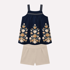 Conjunto Milon - floral Marinho