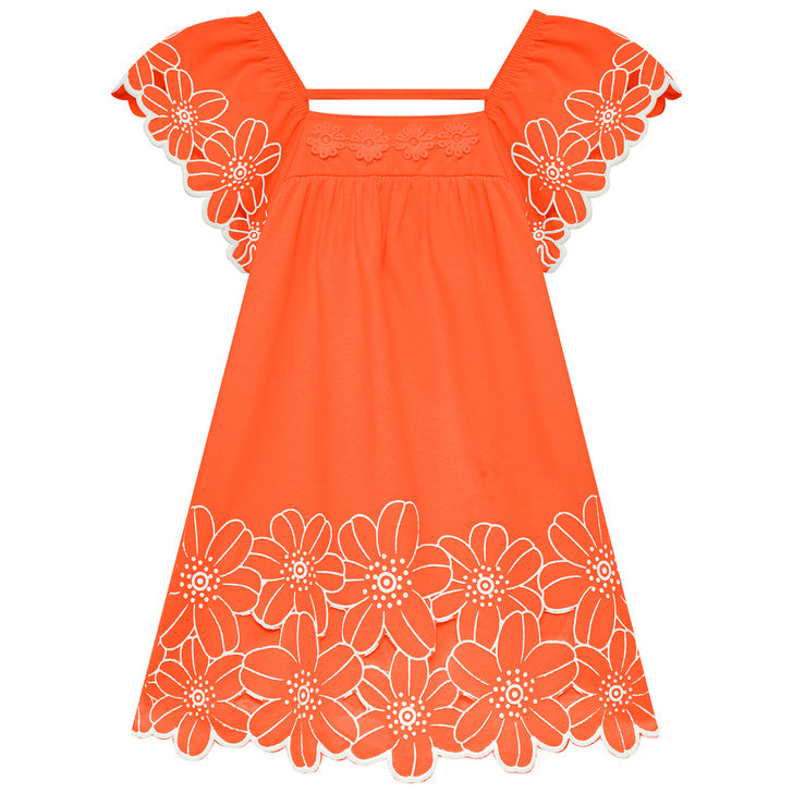 Vestido Nanai Laranja - Aplicação Flores