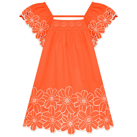 Vestido Nanai Laranja - Aplicação Flores