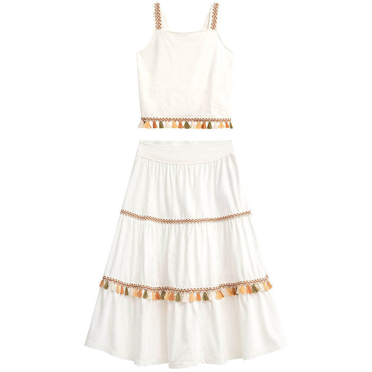 Conjunto Nanai Branco - Cropped  e Sai Longa