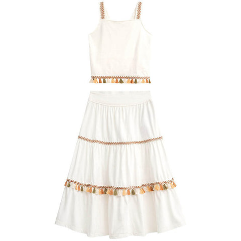 Conjunto Nanai Branco - Cropped  e Sai Longa