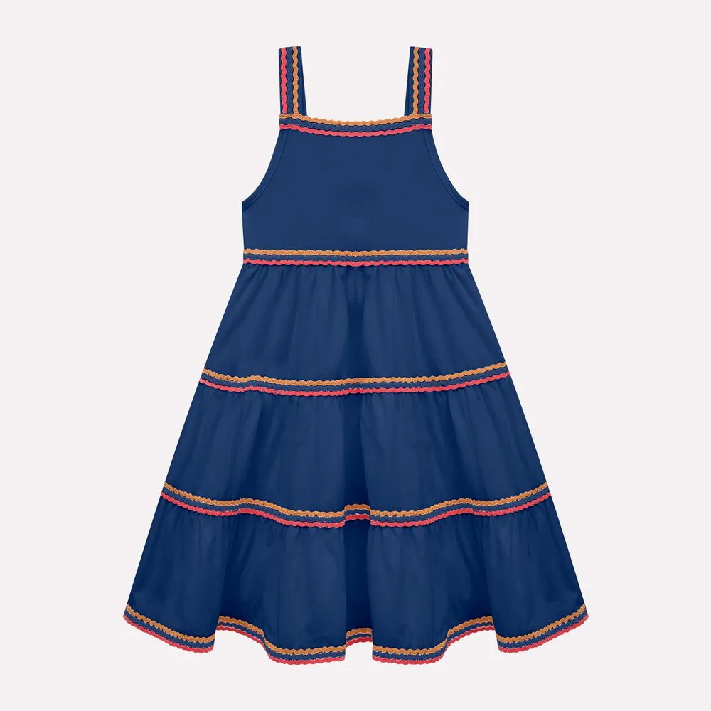 Vestido Nanai Azul - Listras Douradas