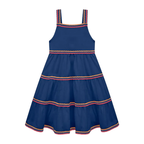 Vestido Nanai Azul - Listras Douradas