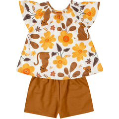 Conjunto Kyly - Menina Gatinho Floral