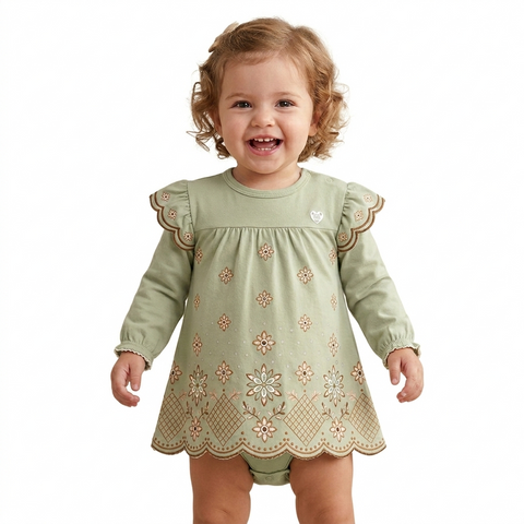 Vestido Milon - Flores verde chá