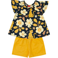 Conjunto Kyly - Menina Gatinho Floral