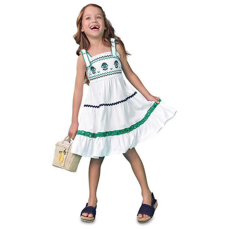Vestido Nanai Branco - Bordados Flores