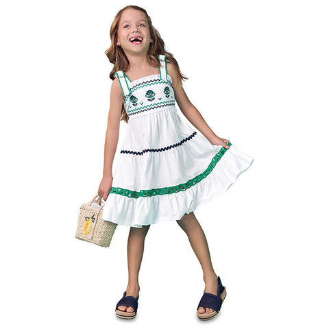 Vestido Nanai Branco - Bordados Flores