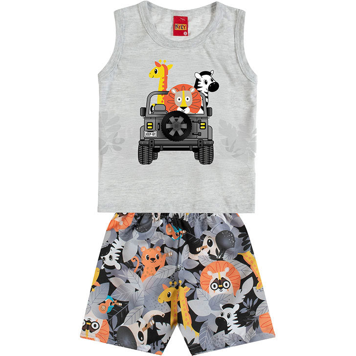 Conjunto Kyly Masculino - Bichinhos Safari Mescla