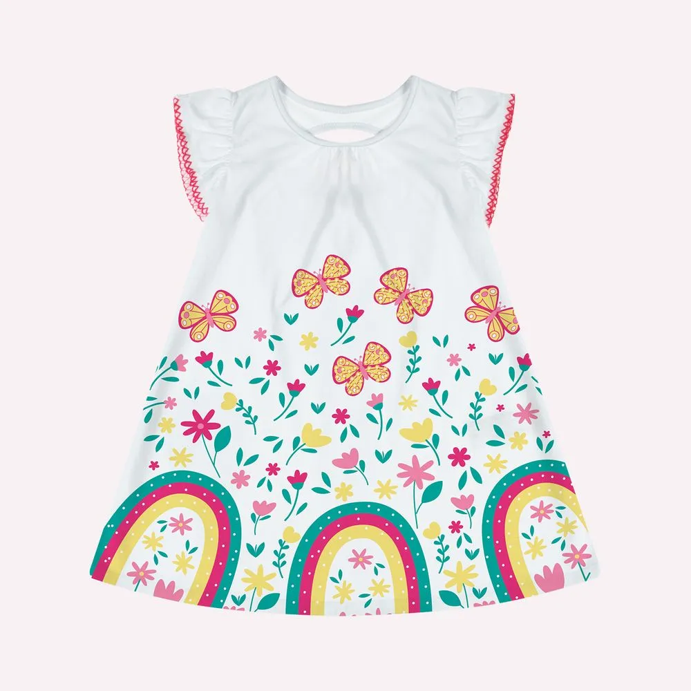 Vestido Kyly Menina - Arco Iris no Jardim das Borboletas