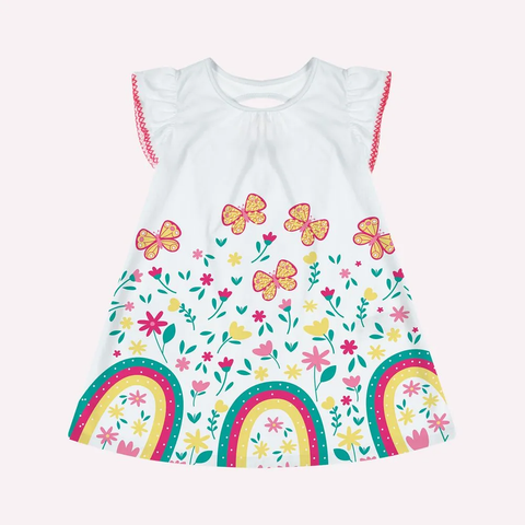 Vestido Kyly Menina - Arco Iris no Jardim das Borboletas