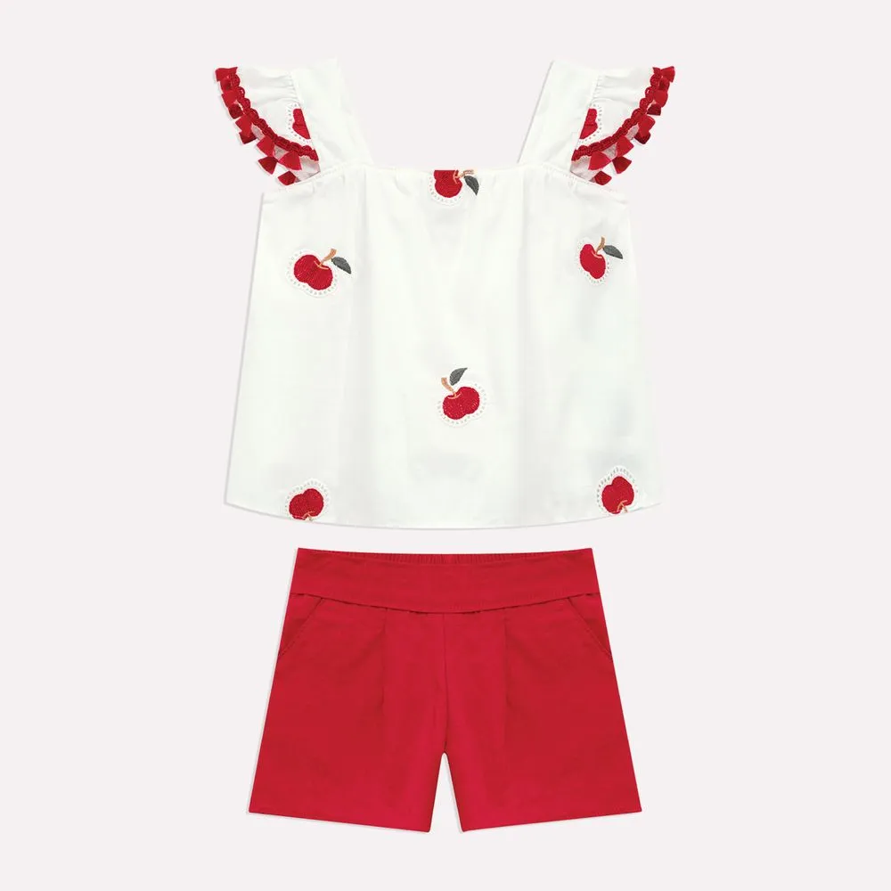 Conjunto Nanai Branco - Cerejinhas vermelhas