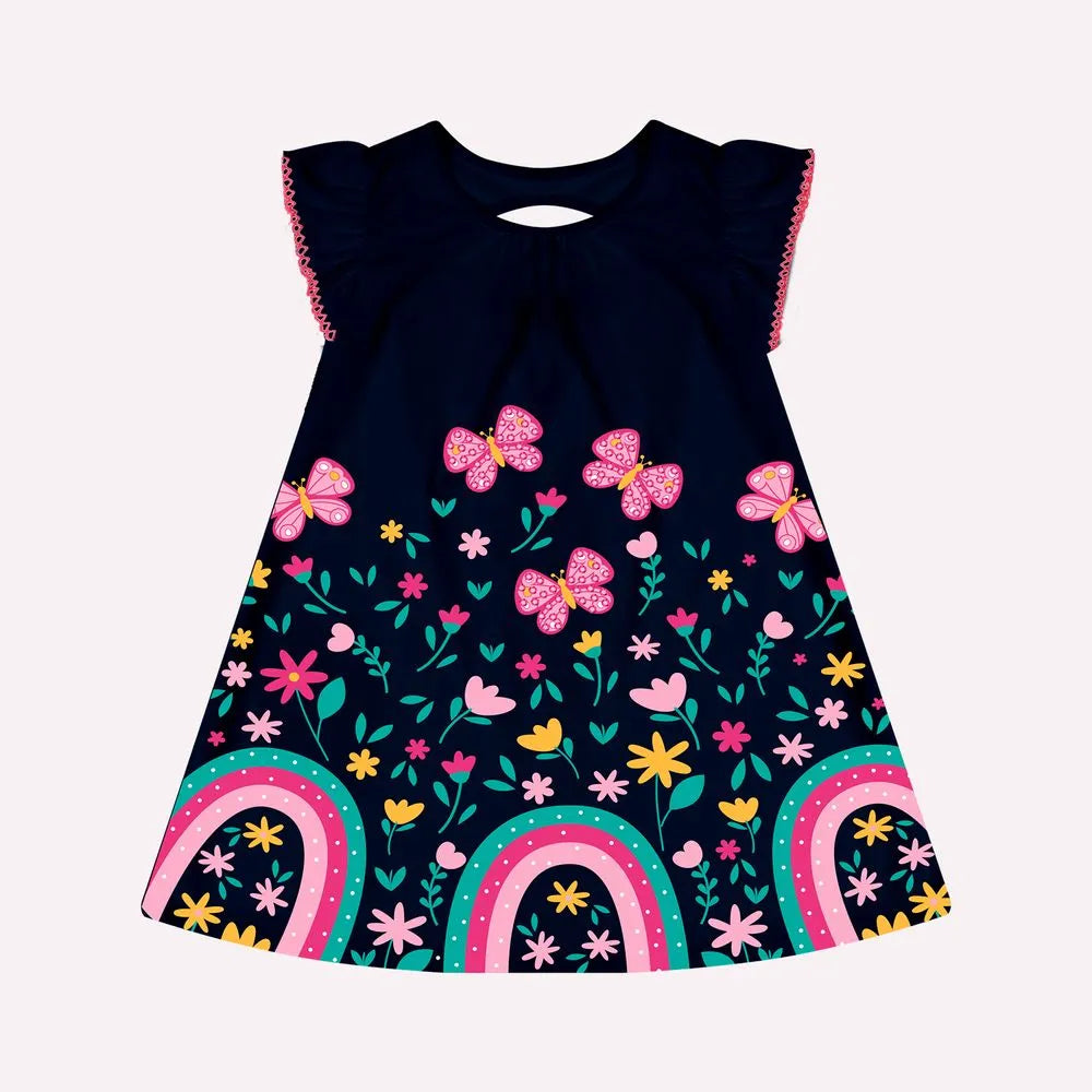Vestido Kyly Menina - Arco Iris no Jardim das Borboletas