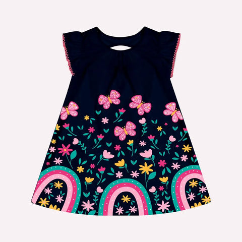 Vestido Kyly Menina - Arco Iris no Jardim das Borboletas