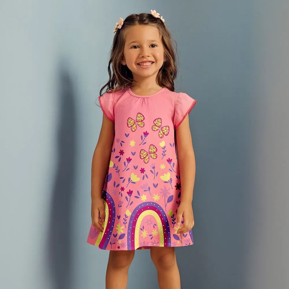 Vestido Kyly Menina - Arco Iris no Jardim das Borboletas