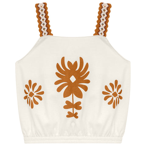 Conjunto Nanai Branco - Cropped  e Sai Longa