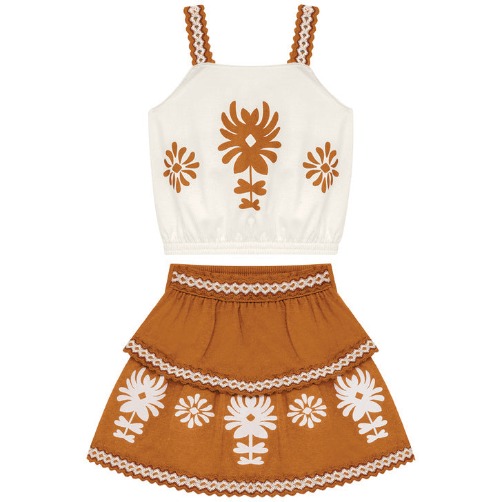 Conjunto Nanai Branco - Cropped  e Sai Longa