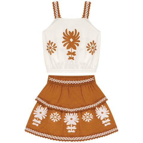 Conjunto Nanai Branco - Cropped  e Sai Longa