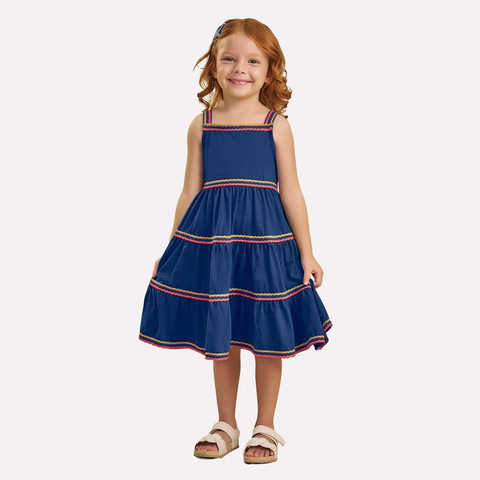 Vestido Nanai Azul - Listras Douradas