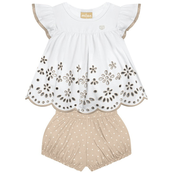 Conjunto Milon Bebê - Flores bordadas delicadas