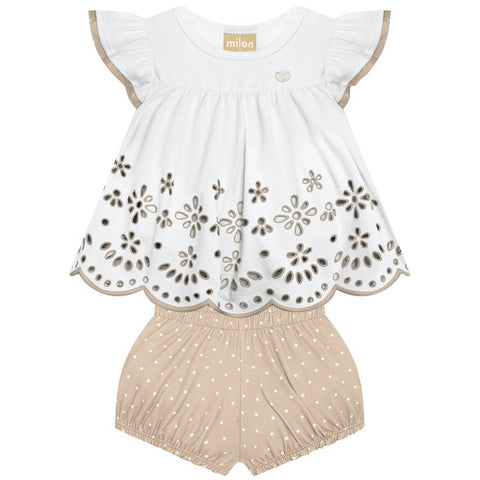 Conjunto Milon Bebê - Flores bordadas delicadas