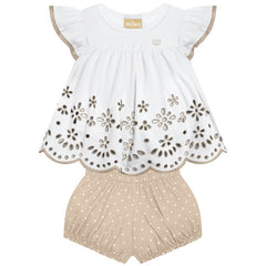 Conjunto Milon Bebê - Flores bordadas delicadas